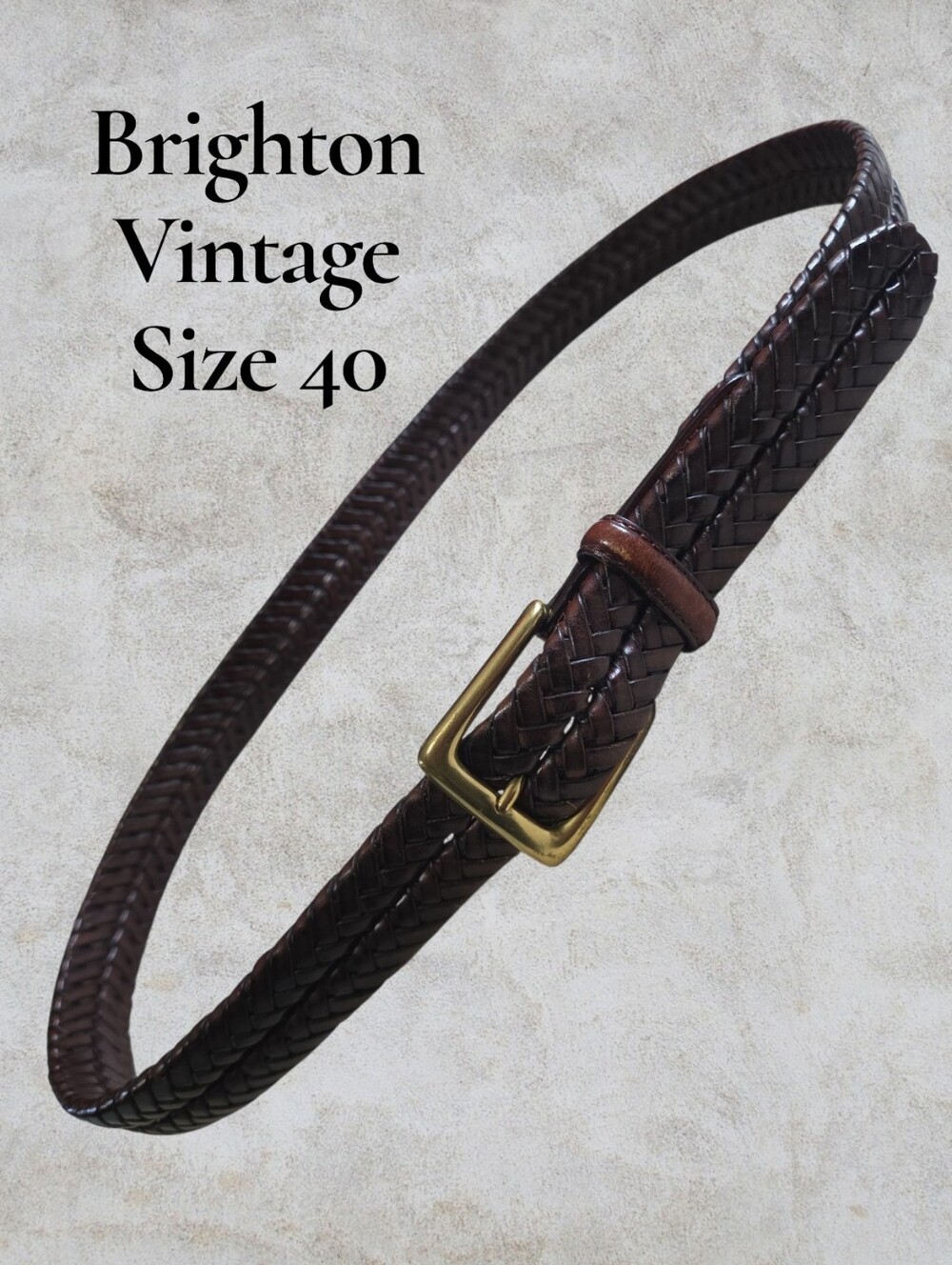 Vintage Brighton Men’s Brown Braided Leather Belt Size 40 Brass Woven